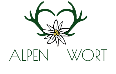 Logo Alpenjawort Hirschgeweih grün in Herzform mit einem Edelweiss